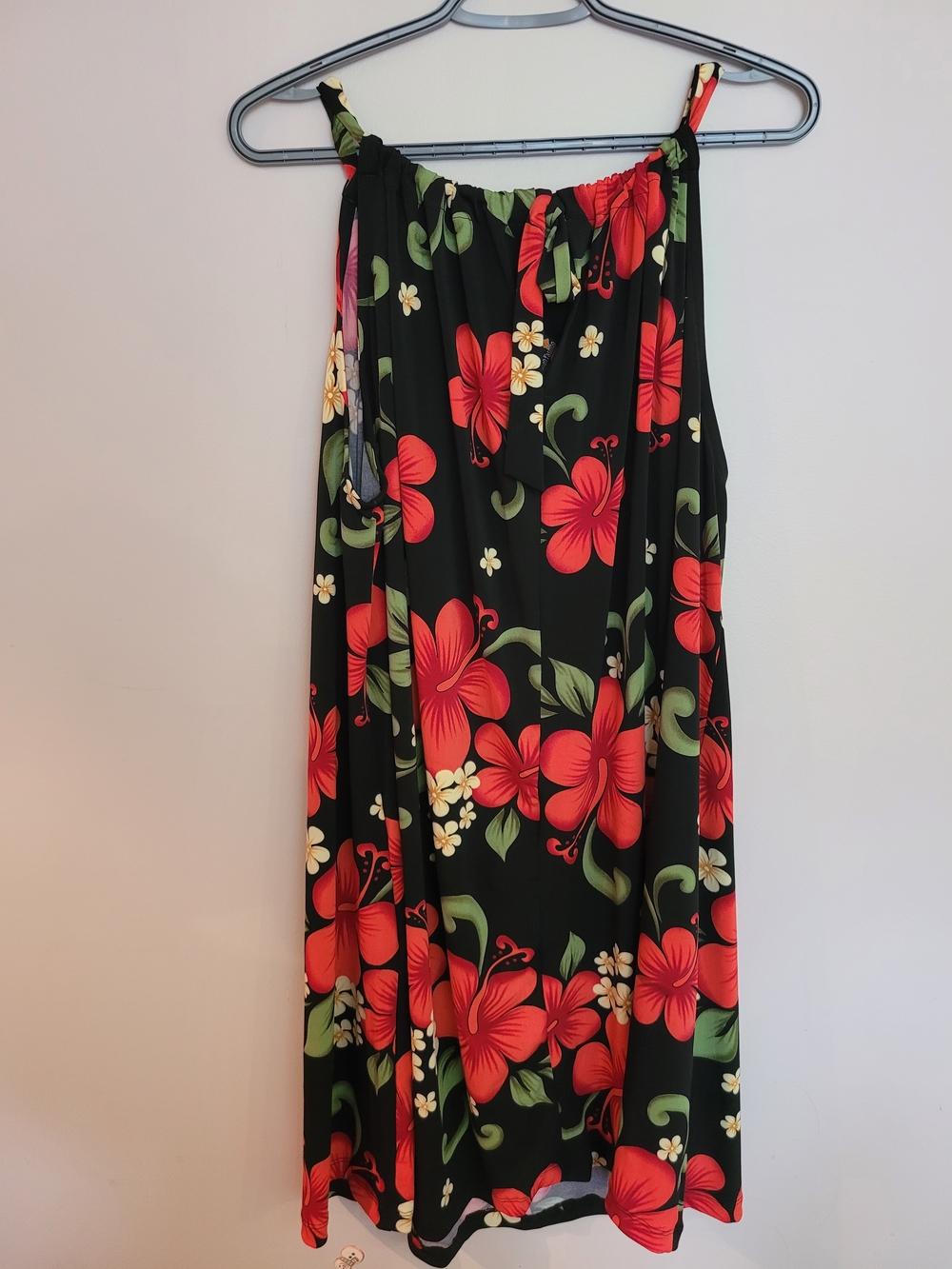 Hawaiian Black Floral Maxi Dress with Red Hibiscus Print